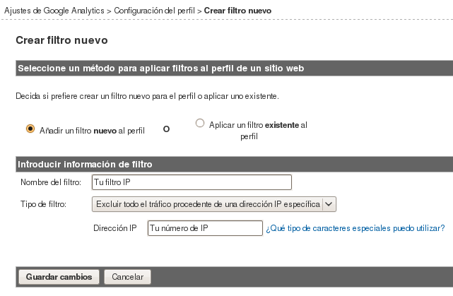 Filtro por dirección IP en Google Analytics