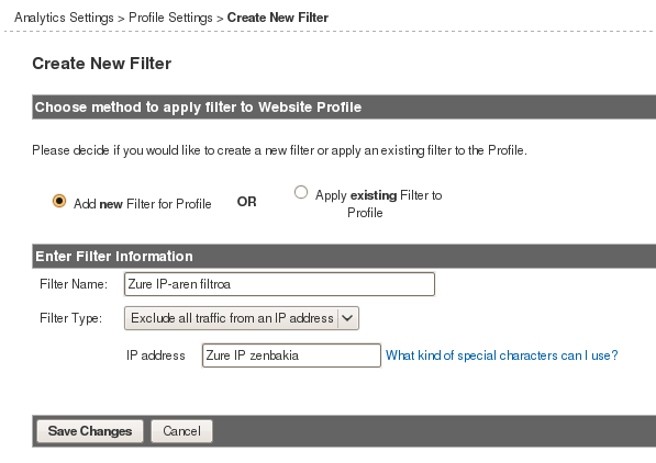 Analytics IP helbide filtroa